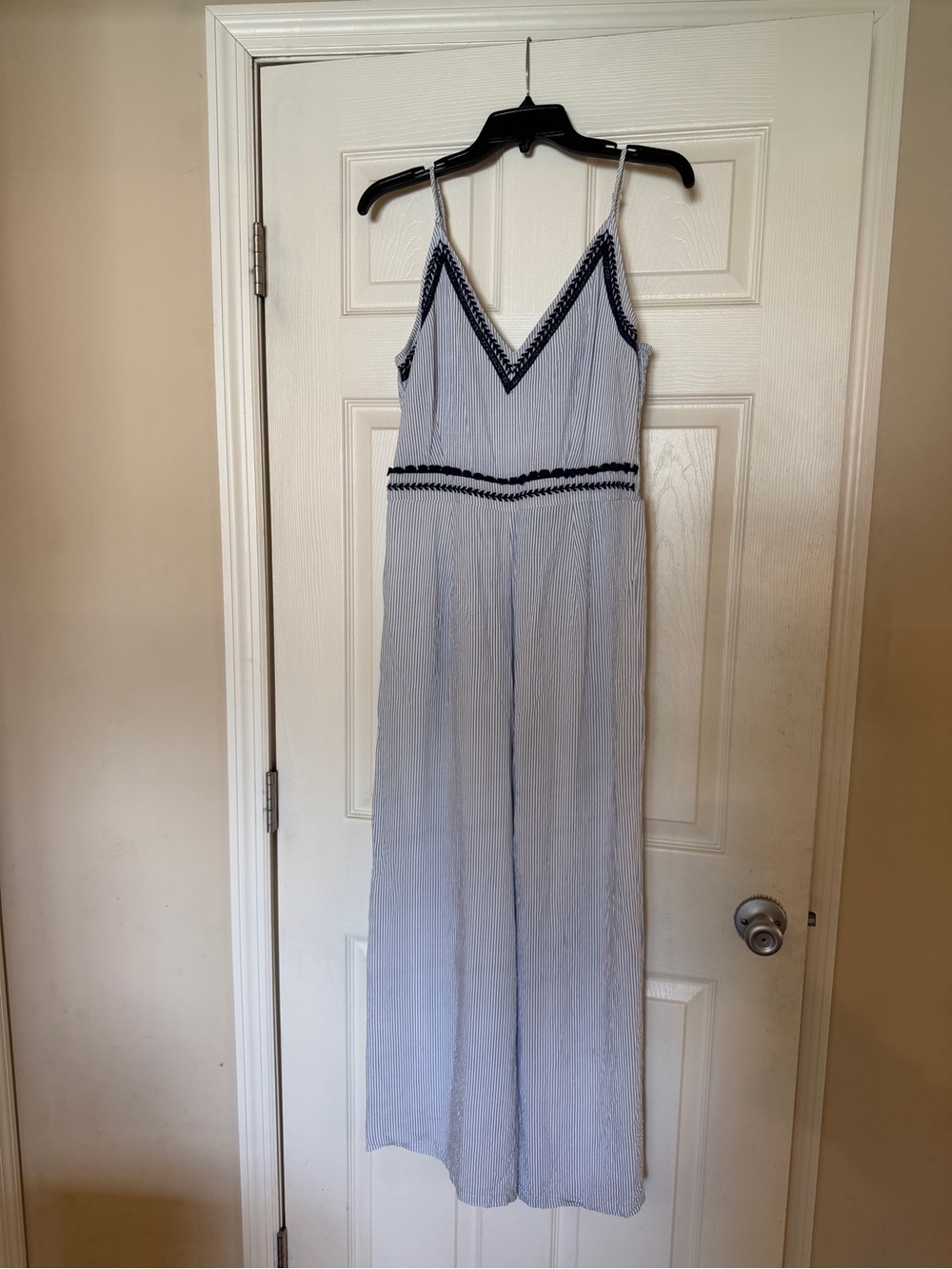 Japna Light Blue and Navy Striped Spaghetti Strap Jumpsuit - Picture 2 of 8